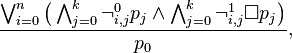 \frac{\bigvee_{i=0}^n\bigl(\bigwedge_{j=0}^k\neg_{i,j}^0p_j\land\bigwedge_{j=0}^k\neg_{i,j}^1\Box p_j\bigr)}{p_0},