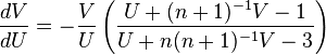 \frac{dV}{dU}=-\frac{V}{U}\left(\frac{U+(n+1)^{-1}V-1}{U+n(n+1)^{-1}V-3}\right)