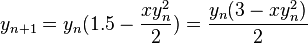 \, y_{n+1} = y_{n}(1.5-\frac{xy_n^2}{2}) = \frac{y_{n}(3-xy_n^2)}{2}