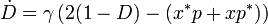 \dot{D}=\gamma\left(2(1-D)-(x^*p+xp^*)\right) 