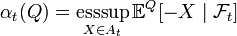 \alpha_t(Q) = \operatorname*{ess sup}_{X \in A_t} \mathbb{E}^{Q}[-X \mid \mathcal{F}_t]