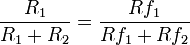 \frac{R_1}{R_1+R_2}=\frac{Rf_1}{Rf_1+Rf_2}