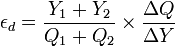 \epsilon_d={Y_1 + Y_2 \over Q_1 + Q_2}\times{\Delta Q \over \Delta Y}