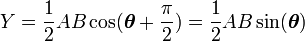 Y=\frac{1}{2}AB\cos(\boldsymbol\theta +\frac{\pi}{2})=\frac{1}{2}AB\sin(\boldsymbol\theta) 