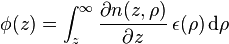 \phi(z)=\int_z^\infty \frac{\partial n(z,\rho)}{\partial z}\,\epsilon(\rho)\,{\rm d}\rho