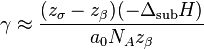 \gamma \approx \frac{(z_\sigma - z_\beta)(-\Delta_{\text{sub}}H)}{a_0 N_A z_\beta}