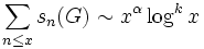 
\sum_{n\leq x} s_n(G) \sim x^\alpha\log^k x
