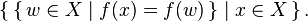 \left\{\, \left\{\, w \in X \mid f(x)=f(w) \,\right\}  \mid x \in X \,\right\}.