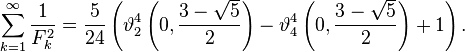 \sum_{k=1}^\infty \frac{1}{F_k^2} = \frac{5}{24} \left(\vartheta_2^4\left(0, \frac{3-\sqrt 5}{2}\right) - \vartheta_4^4\left(0, \frac{3-\sqrt 5}{2}\right) + 1 \right).