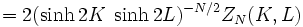  = 2(\sinh 2K \; \sinh 2L)^{-N/2} Z_N(K,L) 