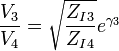 \frac{V_3}{V_4}=\sqrt{\frac{Z_{I3}}{Z_{I4}}}e^{\gamma_3}