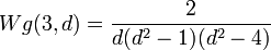 \displaystyle Wg(3,d) = \frac{2}{d(d^2-1)(d^2-4)}