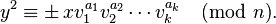 y^2 \equiv \pm\, x v_1^{a_1}v_2^{a_2} \cdots v_k^{a_k}\pmod{n}.