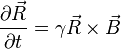  \frac{\partial \vec{R}}{\partial t} = \gamma \vec{R} \times \vec{B} 