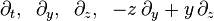  \partial_t, \; \; \partial_y, \; \; \partial_z, \; \; -z \, \partial_y + y \, \partial_z 