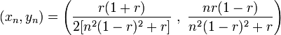 \left(x_n,y_n\right)=\left(\frac {r(1+r)}{2[n^2(1-r)^2+r]}~,~\frac {nr(1-r)}{n^2(1-r)^2+r}\right)