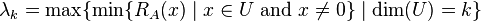 \lambda_k = \max \{ \min \{ R_A(x) \mid x \in U \text{ and } x \neq 0 \} \mid \dim(U)=k \}