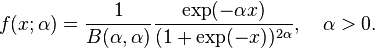 f(x;\alpha)=\frac{1}{B(\alpha,\alpha)}\frac{\exp(-\alpha x)}{(1+\exp(-x))^{2\alpha}}, \quad \alpha > 0 .