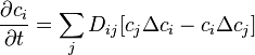 \frac{\partial c_i}{\partial t}=\sum_j D_{ij}[c_j \Delta c_i - c_i \Delta c_j]