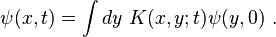 \psi(x,t)=\int dy~ K(x,y;t) \psi(y,0) ~.