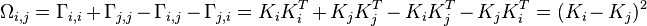 \Omega_{i,j} = \Gamma_{i,i}+\Gamma_{j,j}-\Gamma_{i,j}-\Gamma_{j,i} = K_iK_i^T + K_jK_j^T - K_iK_j^T - K_jK_i^T = (K_i - K_j)^2