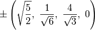 \pm\left(\sqrt{\frac{5}{2}},\ \frac{1}{\sqrt{6}},\  \frac{4}{\sqrt{3}},\  0\right)