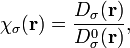 \chi_\sigma(\mathbf{r}) = \frac{D_\sigma(\mathbf{r})}{D^0_\sigma(\mathbf{r})},