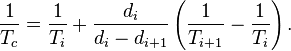 \frac{1}{T_c}=\frac{1}{T_i}+\frac{d_i}{d_i-d_{i+1}} \left( \frac{1}{T_{i+1}} - \frac{1}{T_i} \right).