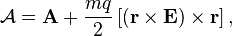 
\mathcal{A} = \mathbf{A} + \frac{mq}{2} \left[ \left( \mathbf{r} \times \mathbf{E} \right) \times \mathbf{r} \right] ,
