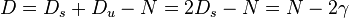 
D = D_s + D_u - N = 2 D_s - N = N - 2 \gamma
