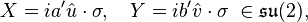 X = i a'\hat{u} \cdot \mathbf{\sigma}, \quad Y = ib'\hat{v} \cdot \mathbf{\sigma}   ~\in  \mathfrak{su}(2),