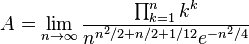 A=\lim_{n\rightarrow\infty} \frac{\prod_{k=1}^{n}k^k}{n^{n^2/2+n/2+1/12} e^{-n^2/4}}