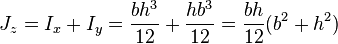 J_{z} = I_x + I_y = \frac{b h^3}{12} + \frac{h b^3}{12} = \frac{b h}{12}(b^2 + h^2)