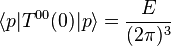 \langle p|T^{0 0}(0)|p\rangle =\frac{E}{(2\pi)^3}