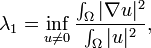 \lambda_1 = \inf_{u\not=0}\frac{\int_\Omega |\nabla u|^2}{\int_\Omega |u|^2},
