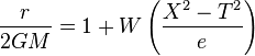 \frac{r}{2GM} = 1 + W \left( \frac{X^2 - T^2}{e} \right)