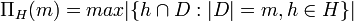 \Pi_{H}(m)=max|\{h\cap D:|D|=m,h\in H\}|\,\!