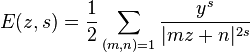 E(z,s) ={1\over 2}\sum_{(m,n)=1}{y^s\over|mz+n|^{2s}}