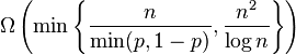 \Omega\left(\min\left\{\frac{n}{\min(p,1-p)},\frac{n^2}{\log n}\right\}\right)