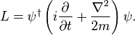 
L = \psi^\dagger \left(i{\partial\over \partial t} + {\nabla^2 \over 2m}\right)\psi.
