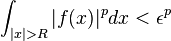  \int_{|x|>R} |f(x)|^p dx < \epsilon^p\,