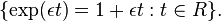 \lbrace \exp(\epsilon t) = 1 + \epsilon t :  t \in R \rbrace.