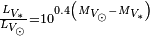 \scriptstyle \frac{L_{V_{\ast}}}{L_{V_{\odot}}}=10^{0.4\left(M_{V_{\odot}} - M_{V_{\ast}}\right)}