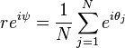 re^{i \psi} = \frac{1}{N} \sum_{j=1}^{N} e^{i \theta_j}  