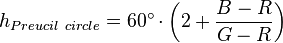 h_{Preucil\ circle} = 60^{\circ} \cdot \left( 2 + \frac{B - R}{G - R}\right)