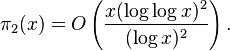  \pi_2(x)  =O\left(\frac {x(\log\log x)^2}{(\log x)^2}  \right).