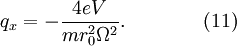  q_x = - \frac {4eV} {m r_0^2 \Omega^2} . \qquad\qquad (11) \!