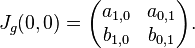  J_g(0,0) = \begin{pmatrix} a_{1,0} & a_{0,1} \\ b_{1,0} & b_{0,1} \end{pmatrix}. 