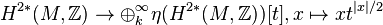 H^{2*}(M, \mathbb{Z}) \to \oplus_k^\infty \eta(H^{2*}(M, \mathbb{Z})) [t], x \mapsto x t^{|x|/2}