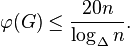 \varphi(G) \le \frac{20n}{\log_\Delta n}.